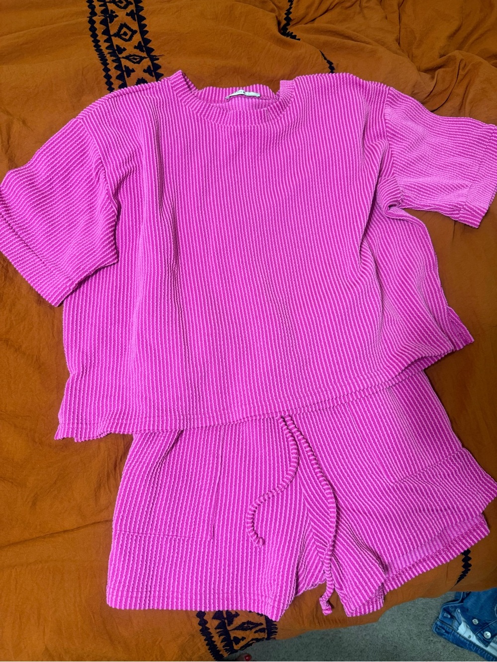 Women’s Ribbed Pink Short Set